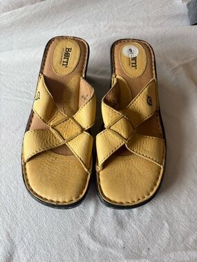 Born Yellow Leather Crisscross Slide Sandals